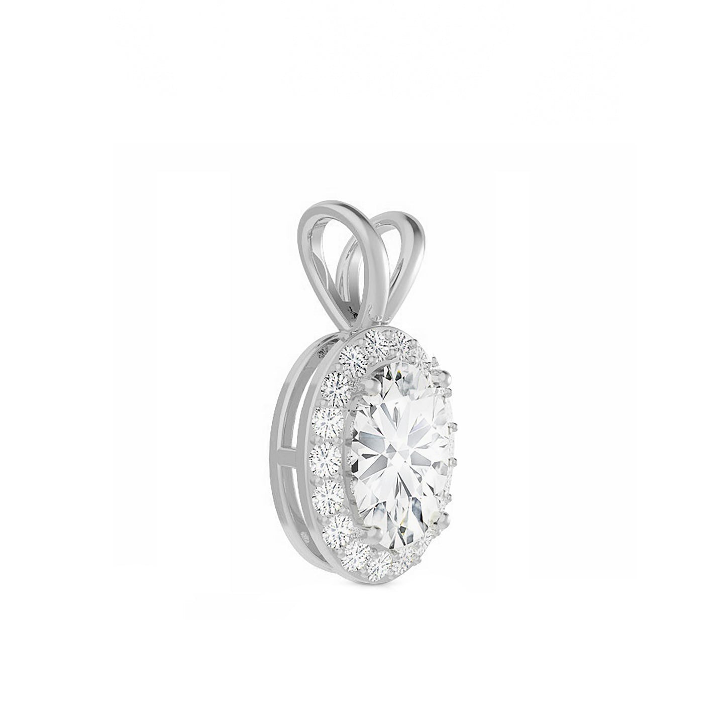 14K Gold Oval Cut Halo Moissanite Necklace - Double Loop Bail with Cable Chain