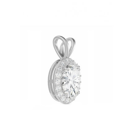 14K Gold Oval Cut Halo Moissanite Necklace - Double Loop Bail with Cable Chain