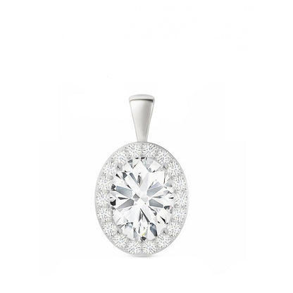 14K Gold Oval Cut Halo Moissanite Pendant Only - Solid Bail