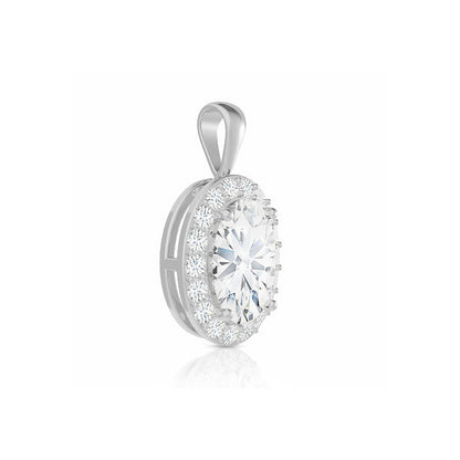 14K Gold Oval Cut Halo Moissanite Necklace - Solid Bail