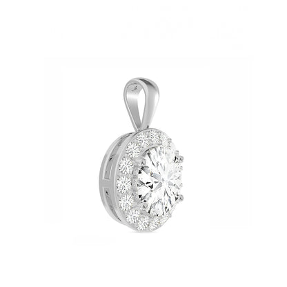 14K Gold Oval Cut Halo Moissanite Necklace - Solid Bail with Cable Chain