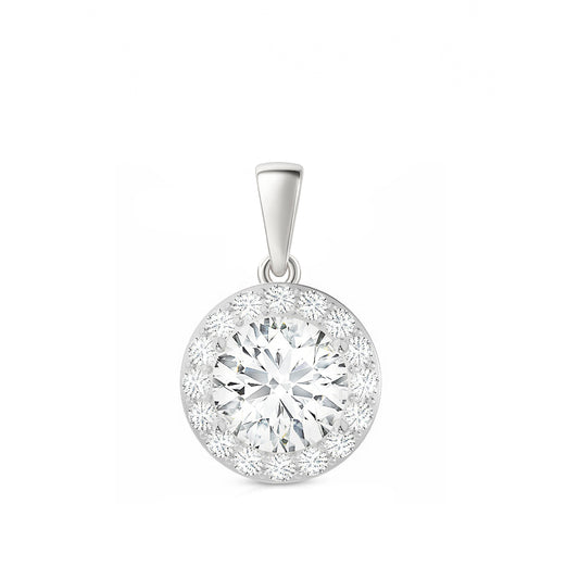 14K Gold Round Cut Halo Moissanite Pendant Only - Dangle Bail