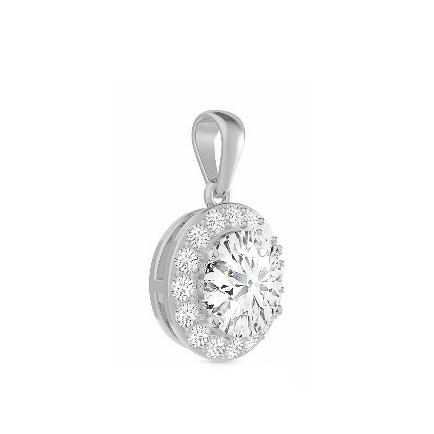 14K Gold Round Cut Halo Moissanite Necklace - Dangle Bail with Box Chain