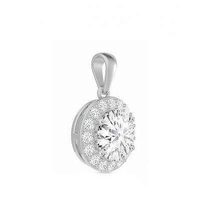 14K Gold Round Cut Halo Moissanite Necklace - Dangle Bail with Box Chain