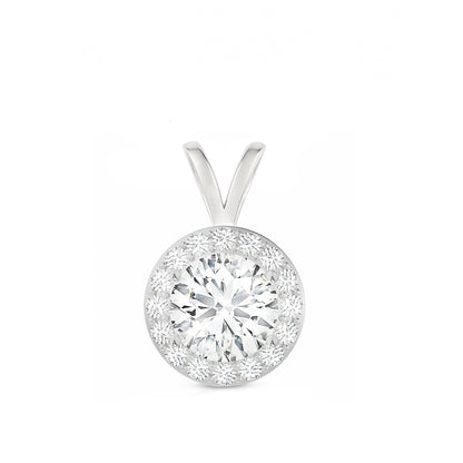14K Gold Round Cut Halo Moissanite Pendant Only - Double Loop Bail