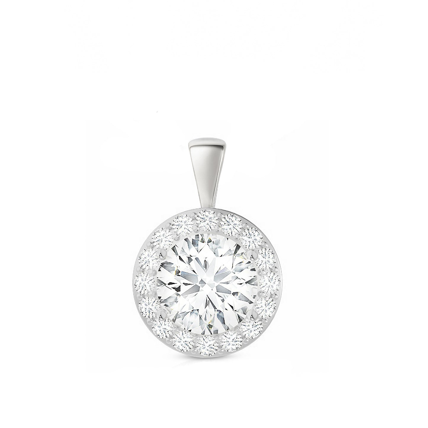 14K Gold Round Cut Halo Moissanite Pendant Only - Solid Bail