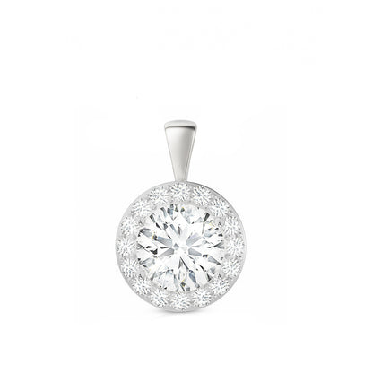 14K Gold Round Cut Halo Moissanite Pendant Only - Solid Bail