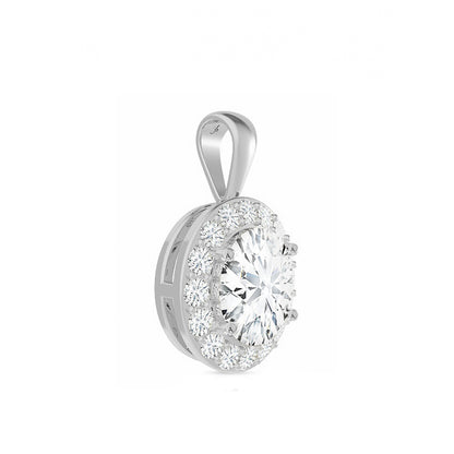 14K Gold Round Cut Halo Moissanite Pendant Only - Solid Bail