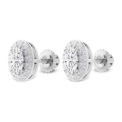 14K Gold Oval Cut Moissanite Halo Stud Earrings