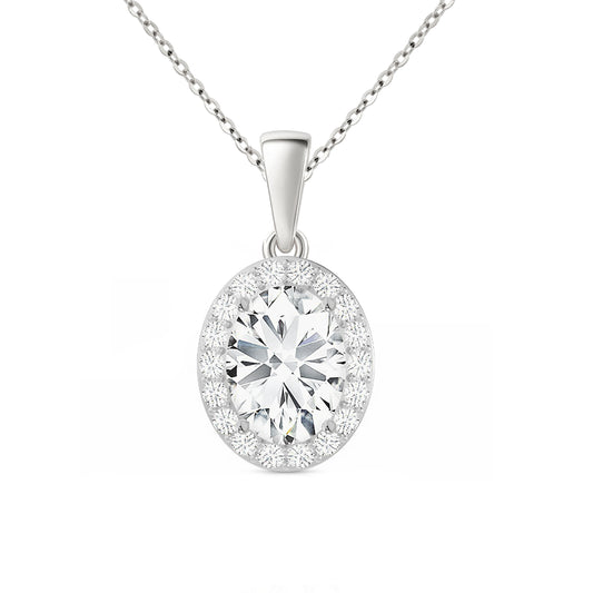 14K Gold Oval Cut Halo Moissanite Necklace - Dangle Bail with Cable Chain