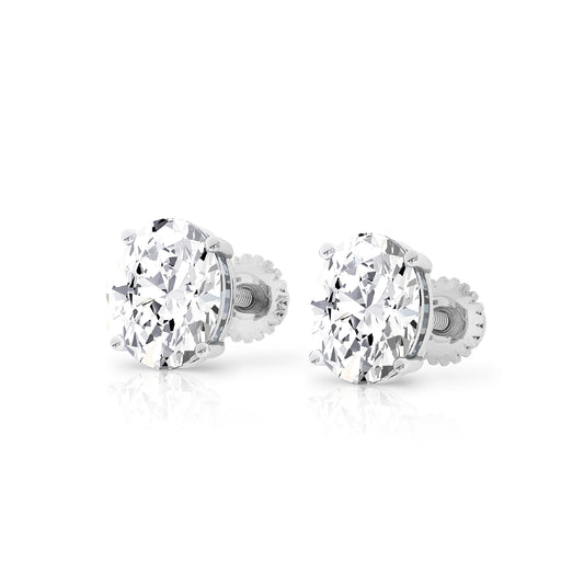 14K Gold Oval Cut Moissanite Solitaire Stud Earrings - Screw Backs