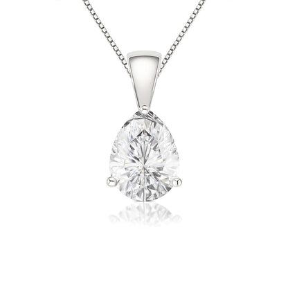 14K Gold Pear Cut Moissanite Solitaire Necklace - Solid Bail on Box Chain