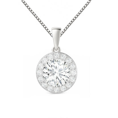 14K Gold Round Cut Halo Moissanite Necklace - Dangle Bail with Box Chain