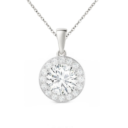 14K Gold Round Cut Halo Moissanite Necklace - Dangle Bail with Cable Chain