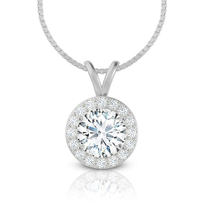 Round Cut Halo Moissanite Necklace – Double Loop Bail