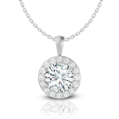Round Cut Halo Moissanite Necklace – Solid Bail