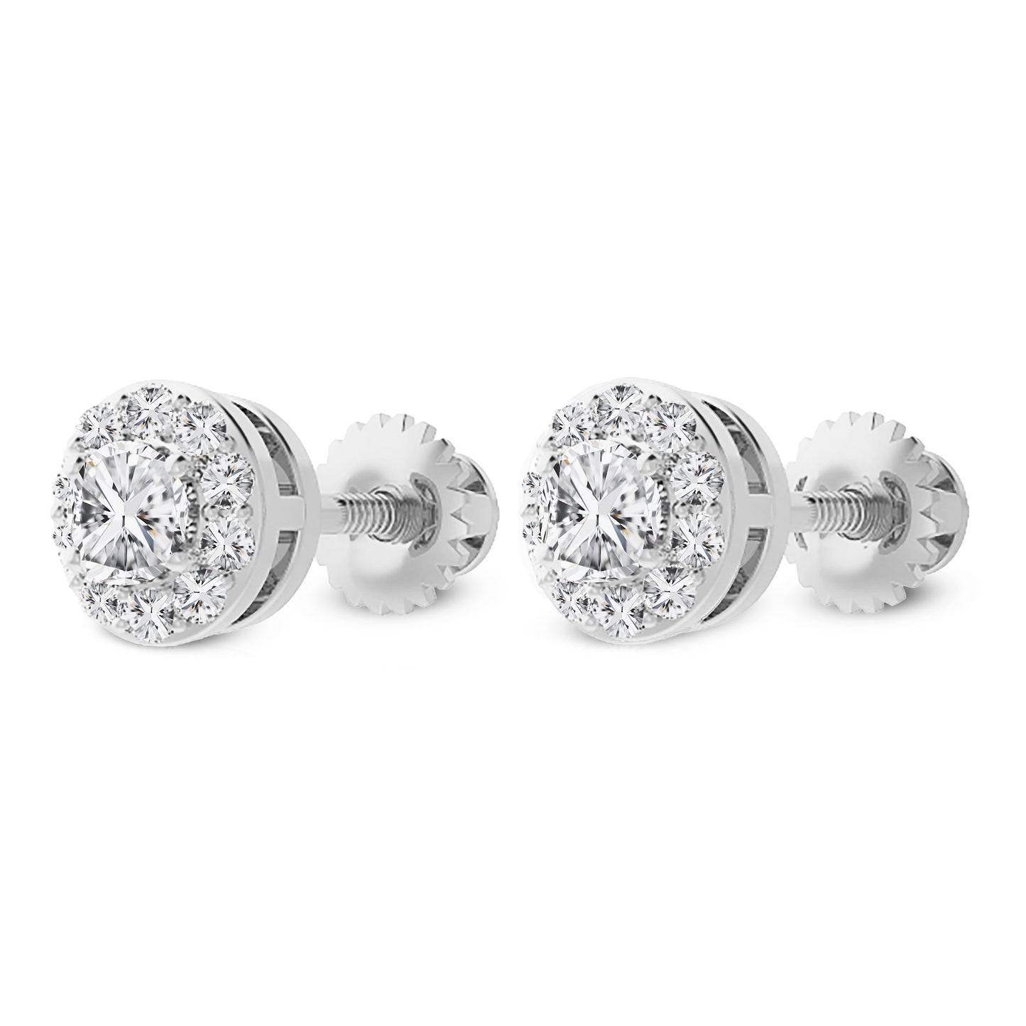 14K Gold Round Cut Moissanite Halo Stud Earrings
