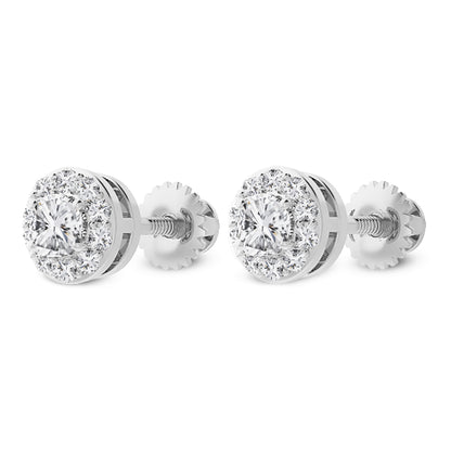 14K Gold Round Cut Moissanite Halo Stud Earrings