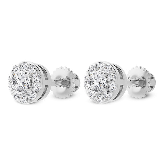 14K Gold Round Cut Moissanite Halo Stud Earrings