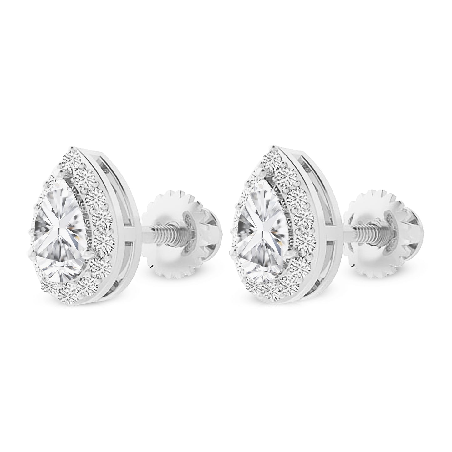 14K Gold Pear Cut Moissanite Halo Stud Earrings