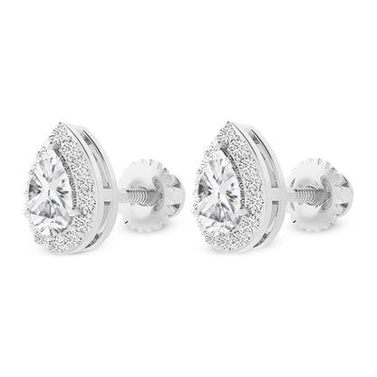 14K Gold Pear Cut Moissanite Halo Stud Earrings