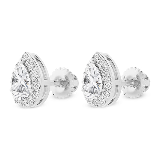 14K Gold Pear Cut Moissanite Halo Stud Earrings