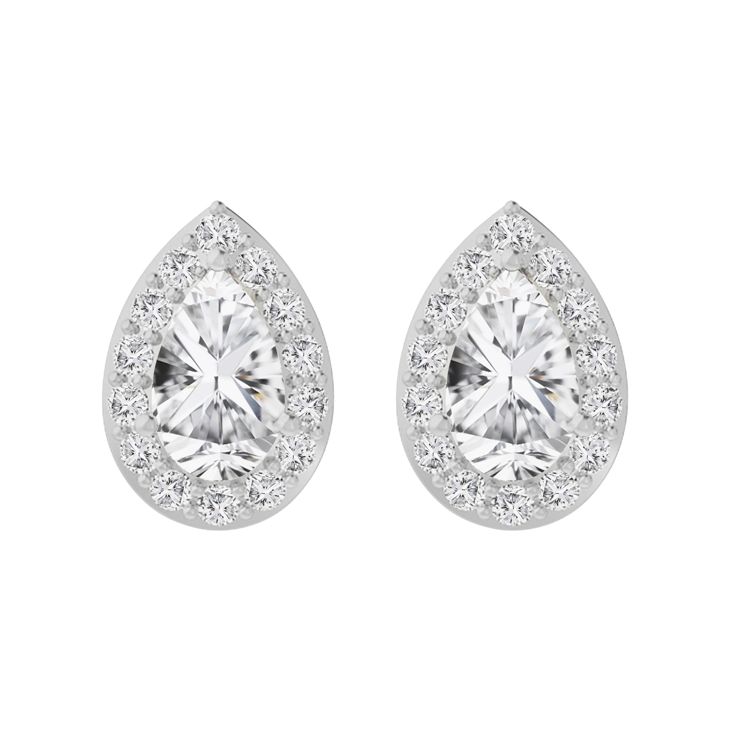 14K Gold Pear Cut Moissanite Halo Stud Earrings