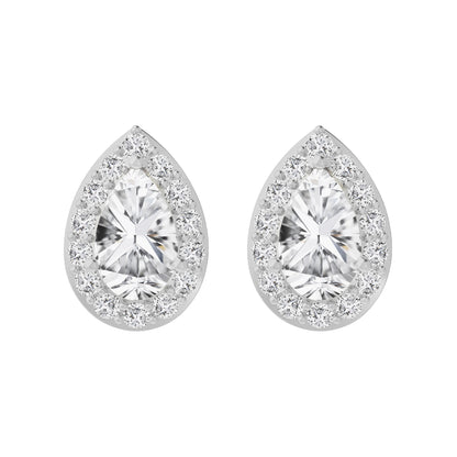 14K Gold Pear Cut Moissanite Halo Stud Earrings