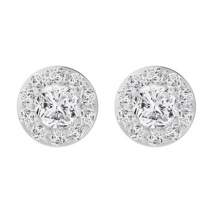 14K Gold Round Cut Moissanite Halo Stud Earrings