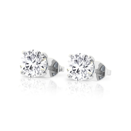 14K Gold Round Cut Moissanite Solitaire Stud Earrings - Push Backs