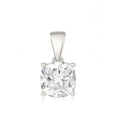 14K Gold Cushion Cut Moissanite Solitaire Necklace - Dangle Bail on Cable Chain