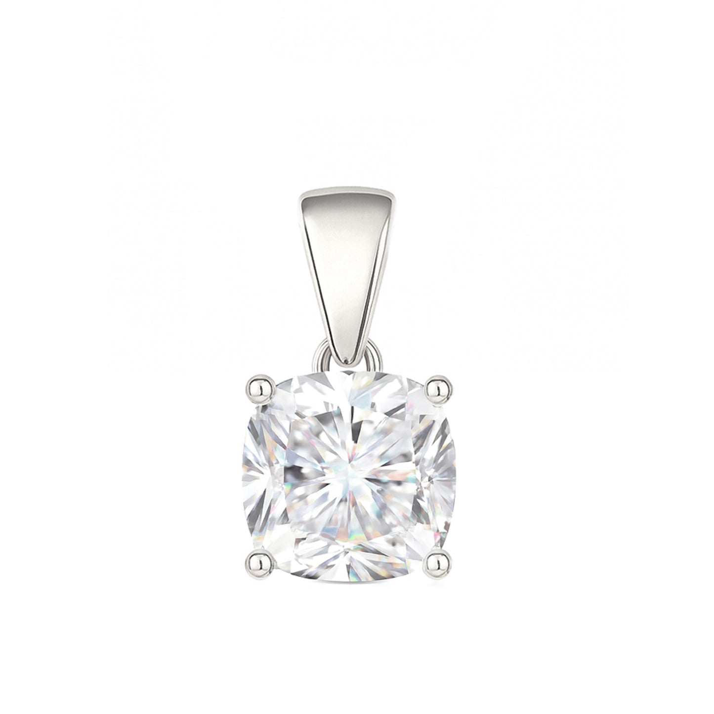 14K Gold Cushion Cut Moissanite Solitaire Necklace - Dangle Bail on Box Chain