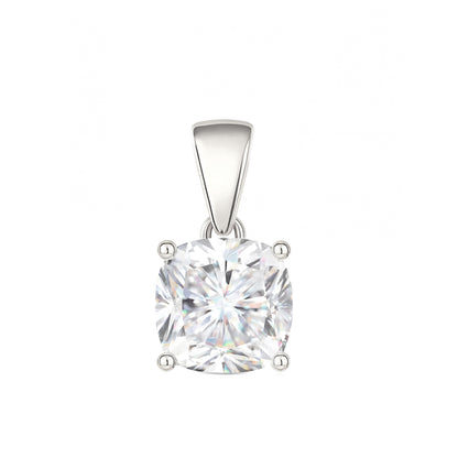 14K Gold Cushion Cut Moissanite Solitaire Necklace - Dangle Bail on Box Chain