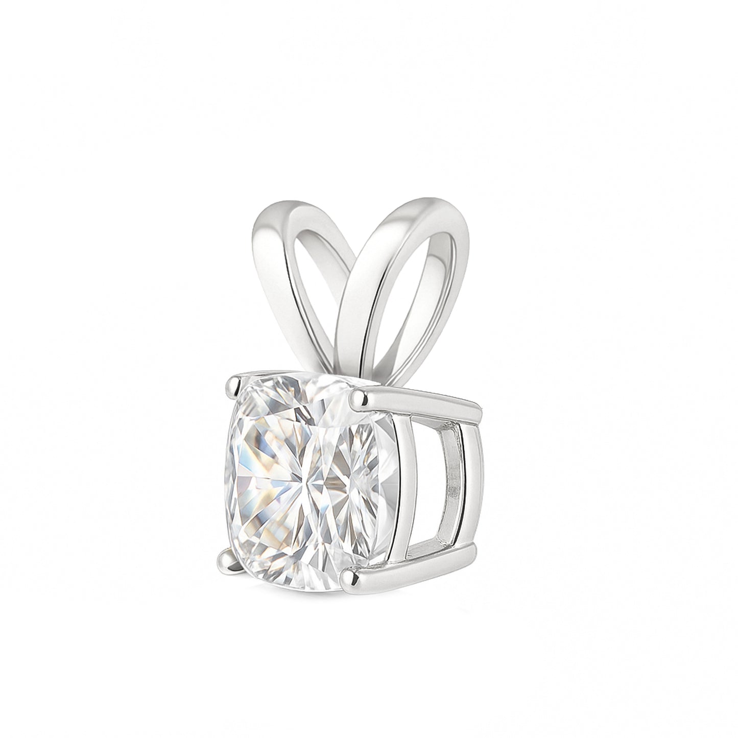 14K Gold Cushion Cut Moissanite Solitaire Necklace - Double Loop Bail on Cable Chain