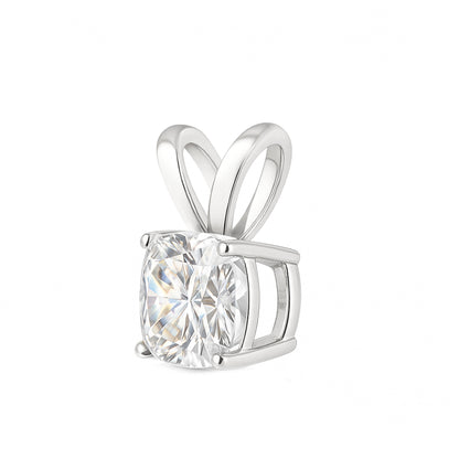 14K Gold Cushion Cut Moissanite Solitaire Necklace - Double Loop Bail on Cable Chain