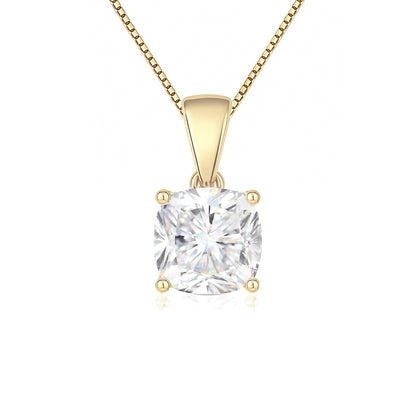 14K Gold Cushion Cut Moissanite Solitaire Necklace - Dangle Bail on Cable Chain