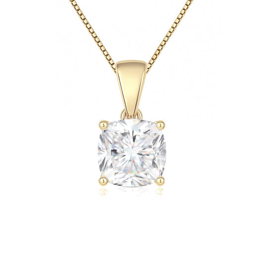 14K Gold Cushion Cut Moissanite Solitaire Necklace - Dangle Bail on Cable Chain