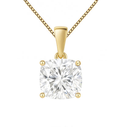 14K Gold Cushion Cut Moissanite Solitaire Necklace - Dangle Bail on Box Chain