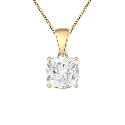 14K Gold Cushion Cut Moissanite Solitaire Necklace - Dangle Bail on Box Chain