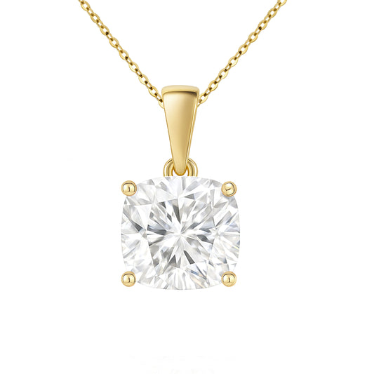 14K Gold Cushion Cut Moissanite Solitaire Necklace - Dangle Bail on Cable Chain