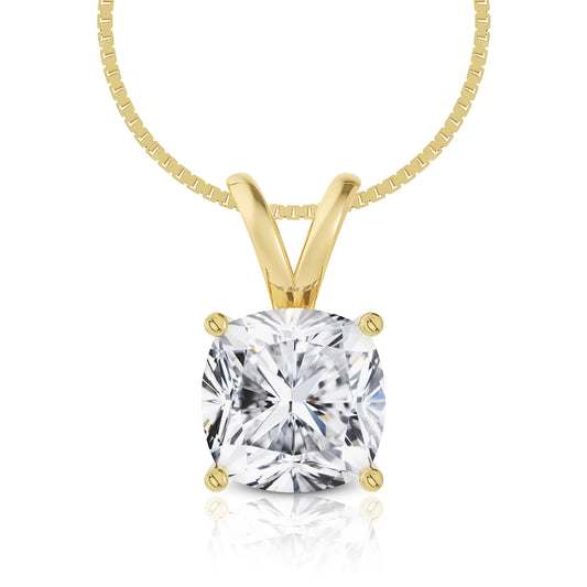 Cushion Cut Solitaire Moissanite Necklace – Double Loop Bail