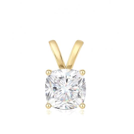 14K Gold Cushion Cut Moissanite Solitaire Pendant Only - Double Loop Bail