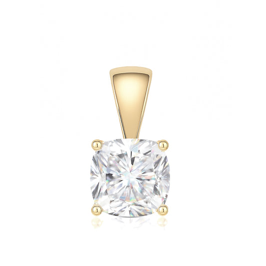 14K Gold Cushion Cut Moissanite Solitaire Pendant Only - Solid Bail