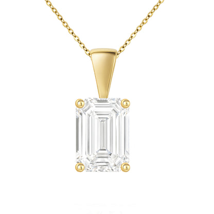 14K Gold Emerald Cut Moissanite Solitaire Necklace - Solid Bail on Cable Chain