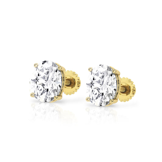 14K Gold Oval Cut Moissanite Solitaire Stud Earrings - Screw Backs