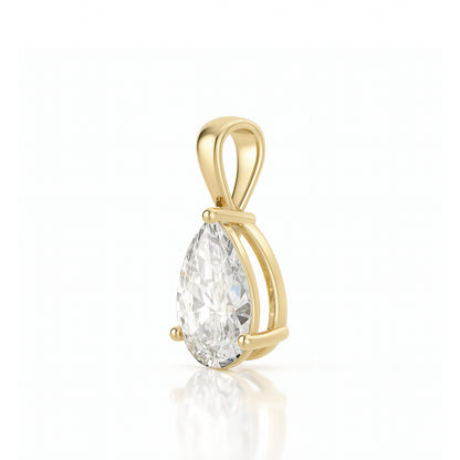 14K Gold Pear Cut Moissanite Solitaire Pendant Only - Solid Bail
