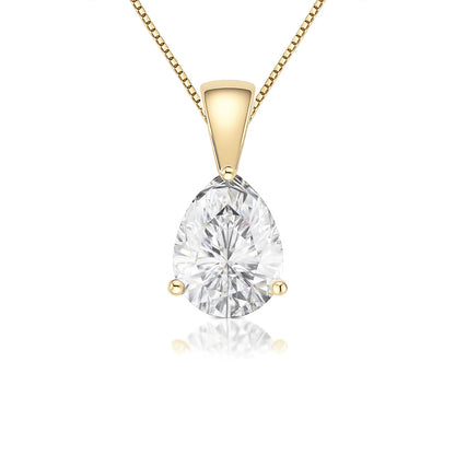 14K Gold Pear Cut Moissanite Solitaire Necklace - Solid Bail on Cable Chain