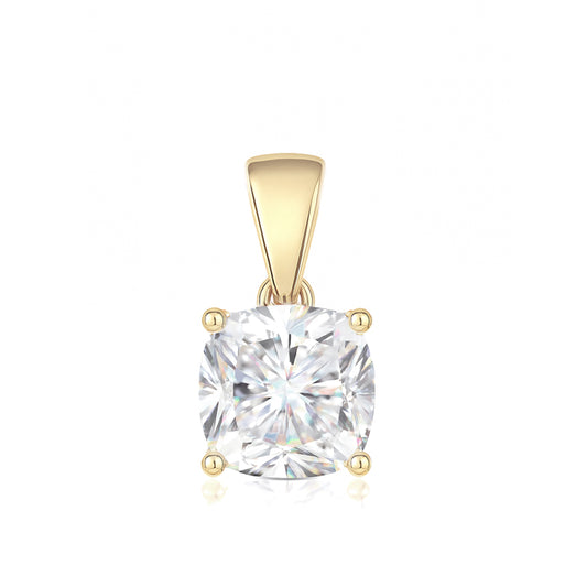14K Gold Cushion Cut Moissanite Solitaire Pendant Only - Dangle Bail