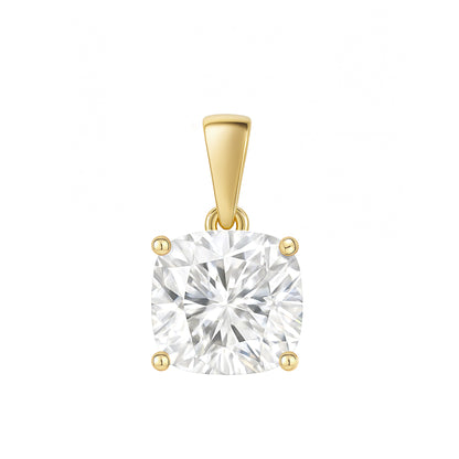 14K Gold Cushion Cut Moissanite Solitaire Pendant Only - Dangle Bail