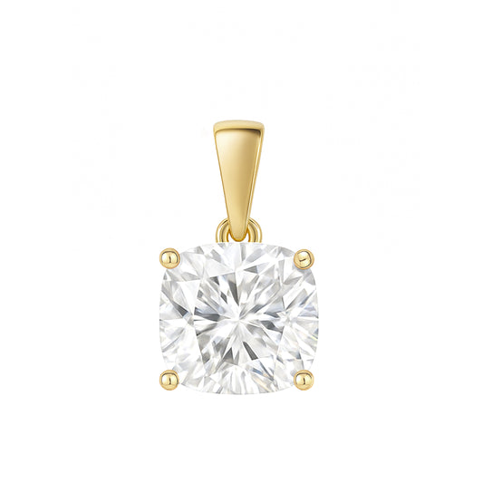 14K Gold Cushion Cut Moissanite Solitaire Pendant Only - Dangle Bail